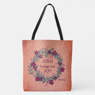 Bolsa Tote JESUS ME TRAZ JOY Peach Floral Monograma