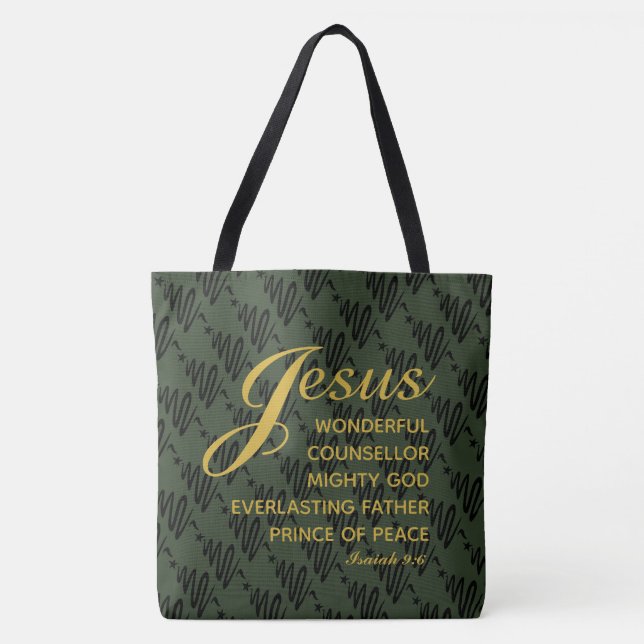 Bolsa Tote JESUS PRINCE OF PEACE Isaiah Escritura grande (Frente)
