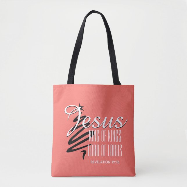 Bolsa Tote JESUS REI DOS REIS Natal Christian Coral (Frente)