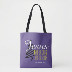 Bolsa Tote JESUS REI DOS REIS Natal Roxo cristão