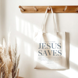 Bolsa Tote Jesus Salva | Estética Cristã Unisex Pale Blue