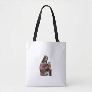 Bolsa Tote Jesus Segurando Moo Deng a Pigma Arte Clássica Hip