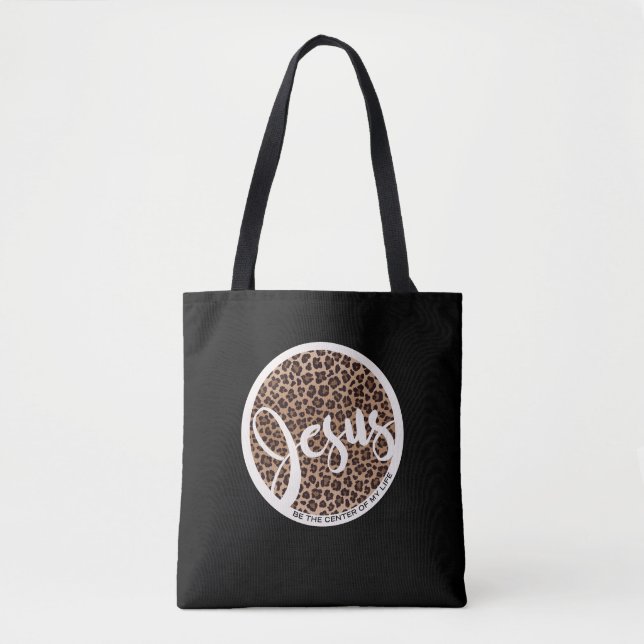 Bolsa Tote Jesus seja o Centro Impressão de Leopardo (Frente)