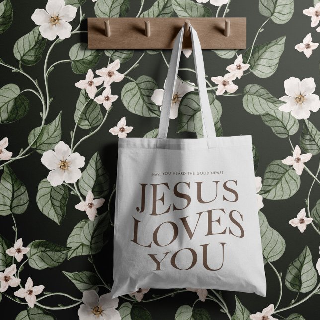 Bolsa Tote Jesus te ama | Roupa estético cristão (Criador carregado)