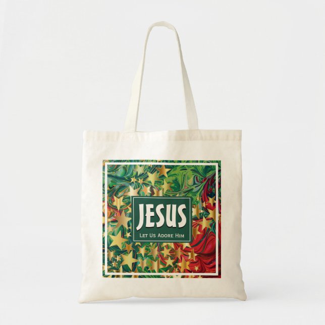 Bolsa Tote JESUS Vamos Adorá-Lo ESTRELAS Natal Festivo (Frente)
