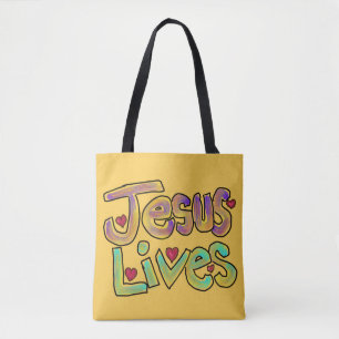 Bolsa Tote Jesus Vive Nome Personalizado Amarelo Brilhante
