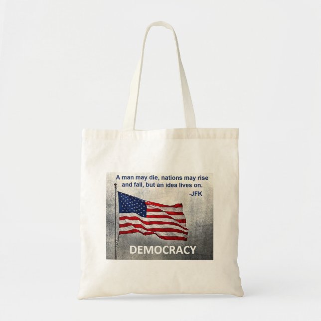 Bolsa Tote JFK Cotação Democracia Design de Bandeira American (Frente)