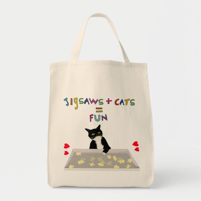 Bolsa Tote Jigsaws e Cats são divertidos (Frente)