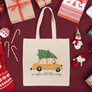Bolsa Tote Jingle All Way Car and Christmas Tree Holiday