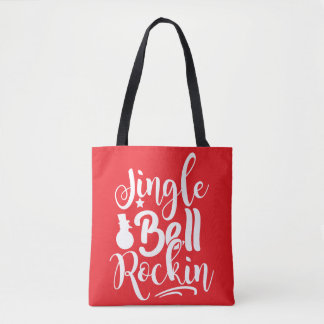 Bolsa Tote Jingle Bell Rockin Festivo Vermelho e Branco
