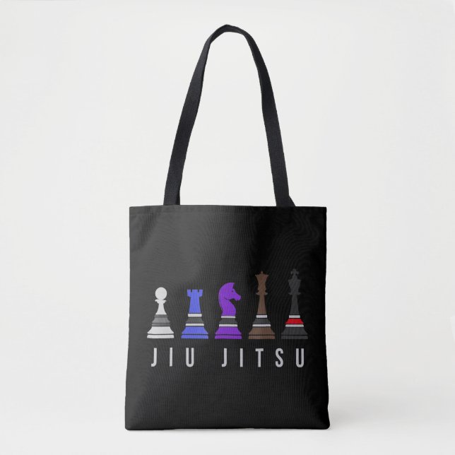 Bolsa Tote jiu jitsu treinando xadrez, presente bjj com texto (Frente)