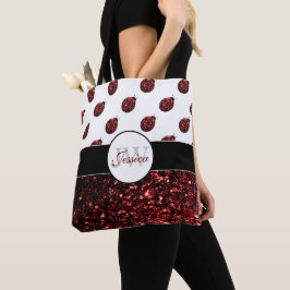 Bolsa Tote Joaninha de asas vermelhas falsos brilhos brilhant