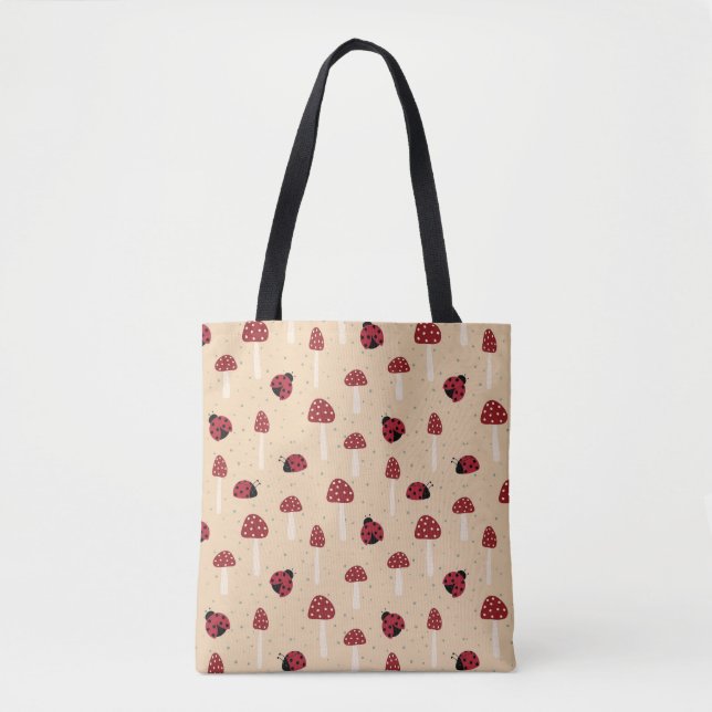 Bolsa Tote Joaninhas e Cogumelos Vermelhos (Frente)