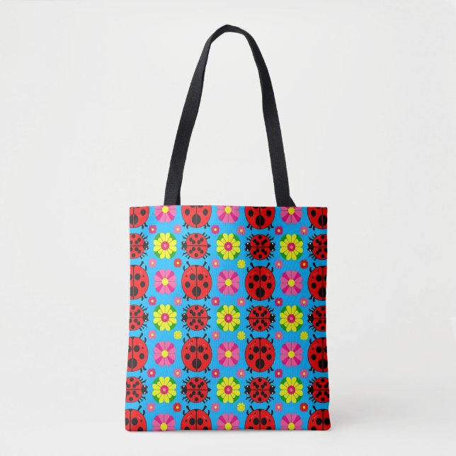 Bolsa Tote Joaninhas e Flores Coloridas (Frente)