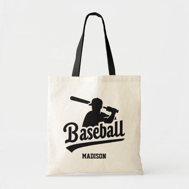 Bolsa Tote Jogador de Baseball de Nome e Cores Personalizado (Frente)