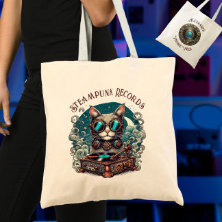 Bolsa Tote Jogador de Registro de Vinilo de Gato Steampunk Pe