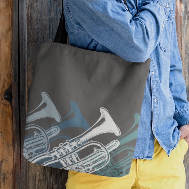 Bolsa Tote Jogador de Trompete Banda Jazz Musical Blue (Criador carregado)
