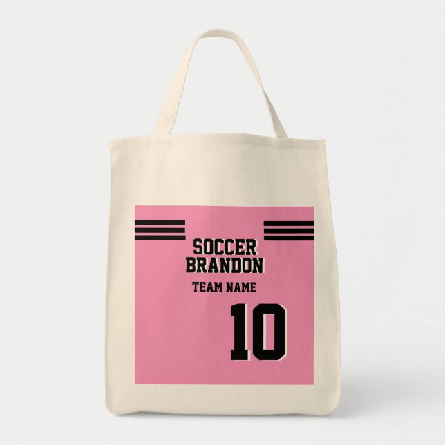 Bolsa Tote jogador rosa de tote de futebol preto personalizad (Frente)