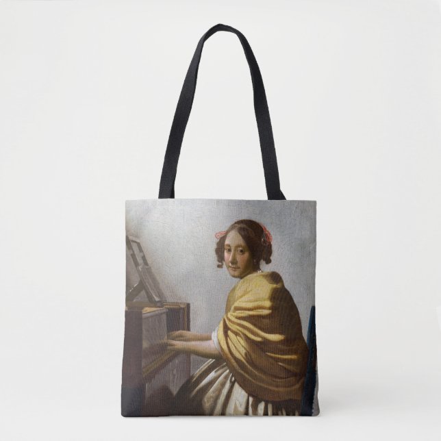 Bolsa Tote Johannes Vermeer - Jovem Mulher Sentada na Virgina (Frente)