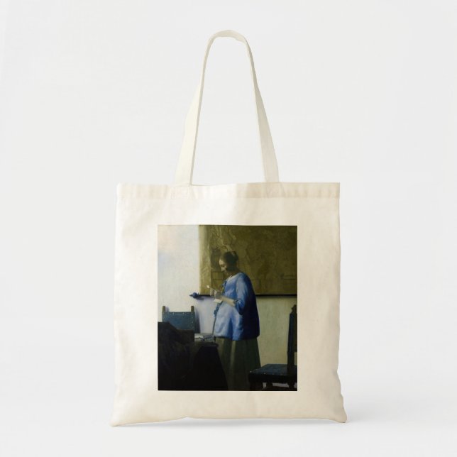 Bolsa Tote Johannes Vermeer - Mulher a azul lendo uma letra (Frente)