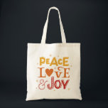 Bolsa Tote Joy do Amor pela Paz. Letra amarela de Natal<br><div class="desc">A carta de Natal "Joy do Amor pela Paz".</div>