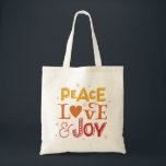 Bolsa Tote Joy do Amor pela Paz. Letra amarela de Natal<br><div class="desc">A carta de Natal "Joy do Amor pela Paz".</div>