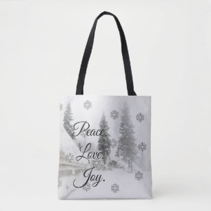 Bolsa Tote Joy do Amor pela Paz   Natal preto e branco