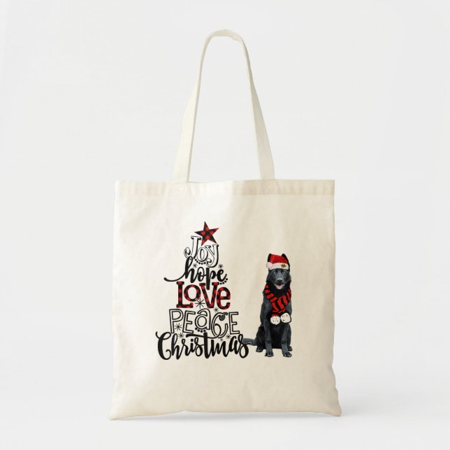 Bolsa Tote Joy Hope ama Paz Natal de Natal Negro Shepher (Frente)