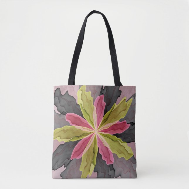 Bolsa Tote Joy, verde rosa, Antracite Fantasia Flor Fractal (Frente)