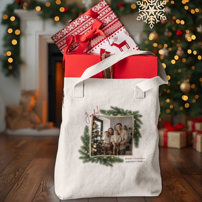 Bolsa Tote Joyful Christmas Personalized Family Photo  (Criador carregado)