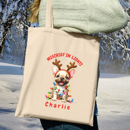 Bolsa Tote Joyful Lights Antlers Watercolor French Buldog