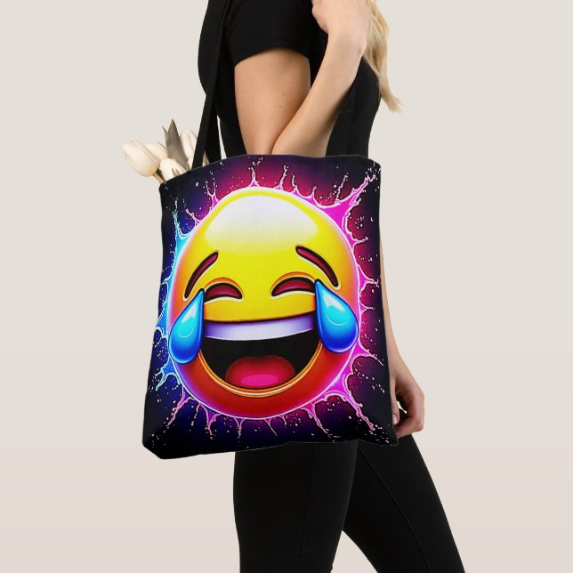 Bolsa Tote Joyful Splash: Laughing Emoji Art (Close Up)