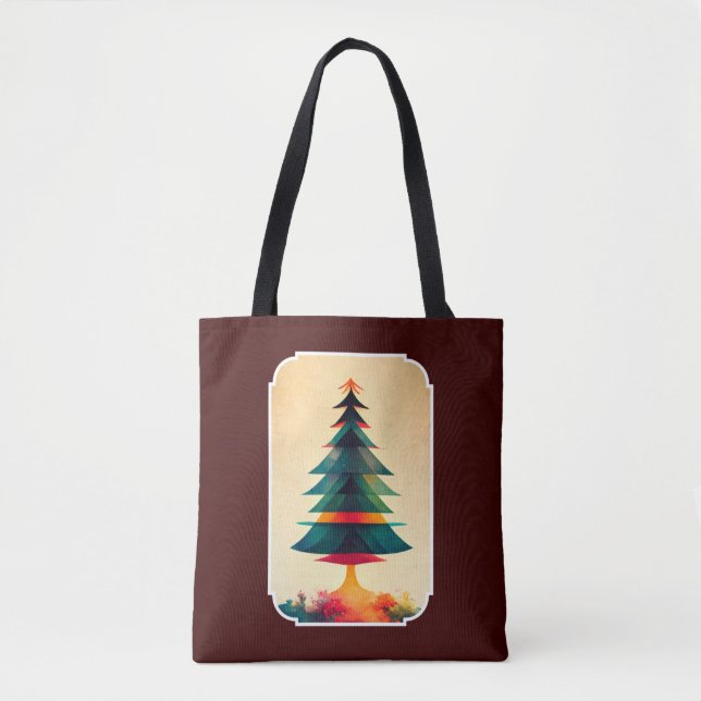 Bolsa Tote Joyfull Christmas Tree Geométrico Artsy Design (Frente)