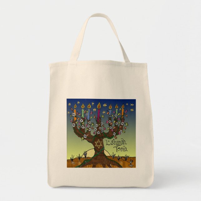 Bolsa Tote Judaica L'shanah Tovah Tree Of Life Gifts Roupa (Frente)