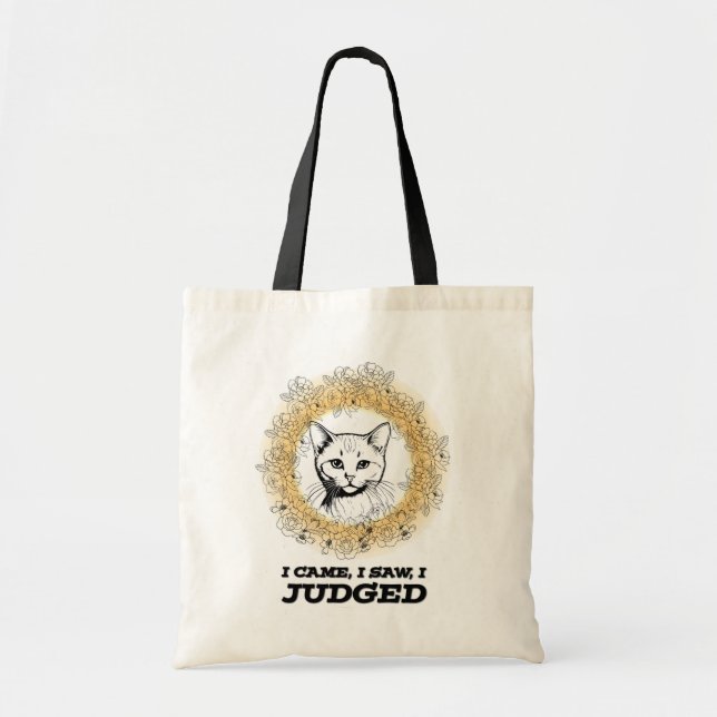 Bolsa Tote Judgy Cat Floral Design – Eu Vim Eu Vi Eu Julguei (Frente)