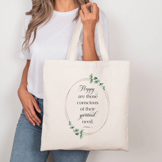 Bolsa Tote JW 2026 Year Text with Eucalyptus Matthew 5:3 (Criador carregado)