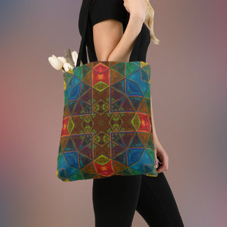 Bolsa Tote Kaleidoscópio Quadrado Vermelho Azul e Verde