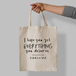 Bolsa Tote Karma consegue tudo o que merece<br><div class="desc">Engraçado divertido,  separado ou recém-solteiro Amigo divertido Karma sarcasmo humorístico recebe tudo o que você merece a tipografia branca e negra moderna,  presente simples de tote</div>