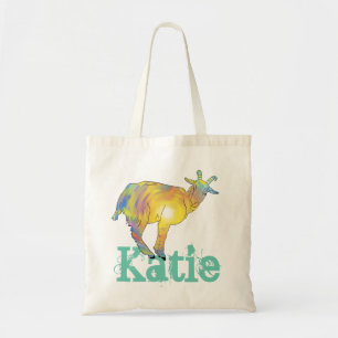 Bolsa Tote KatIe Adicione Nome Cabra Animal Psicodélico Color