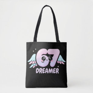 Bolsa Tote Kawaii "67 Sonhadora" – Número de Anjo Pastel Fofo