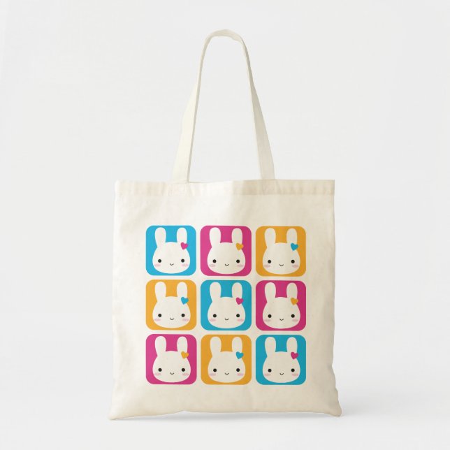 Bolsa Tote Kawaii Bunny Squares (Frente)