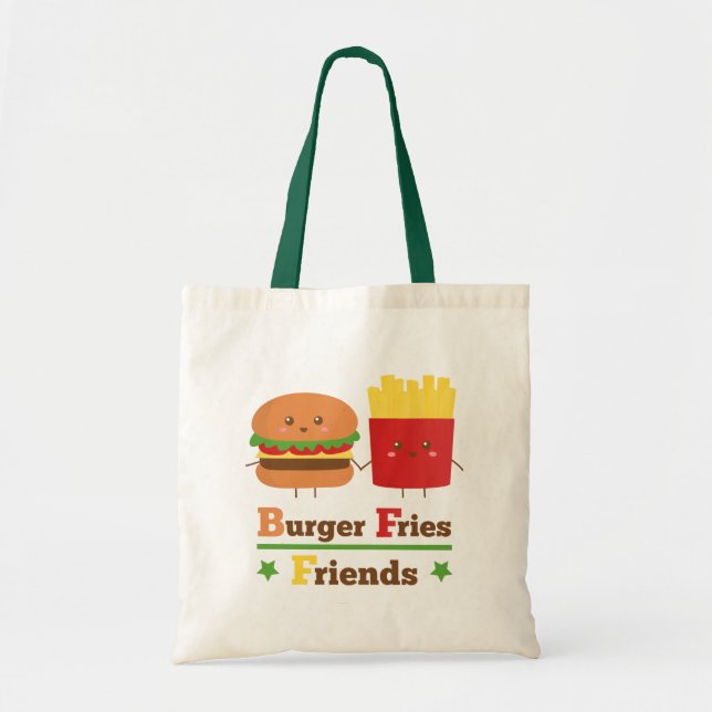 Bolsa Tote Kawaii Cartoon Burger Fries Amigos BFF (Frente)