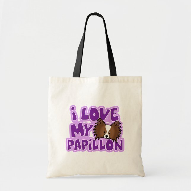 Bolsa Tote Kawaii eu amo meu Papillon (Frente)