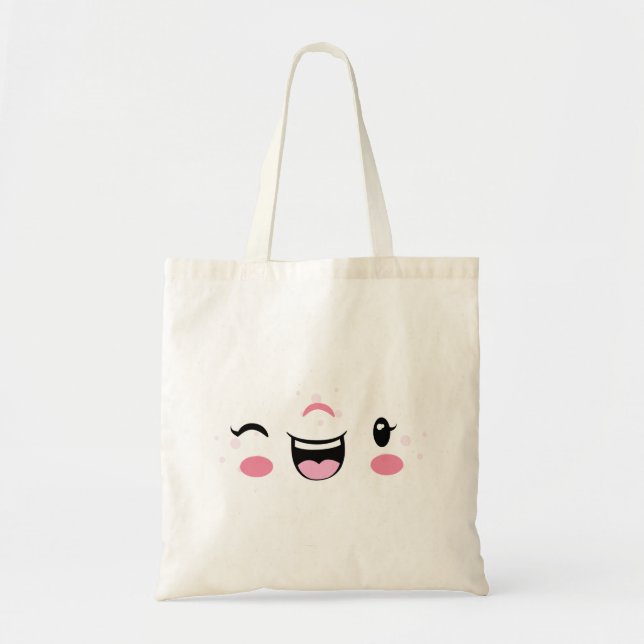Bolsa Tote Kawaii Face Tote Bag Rosa (Frente)