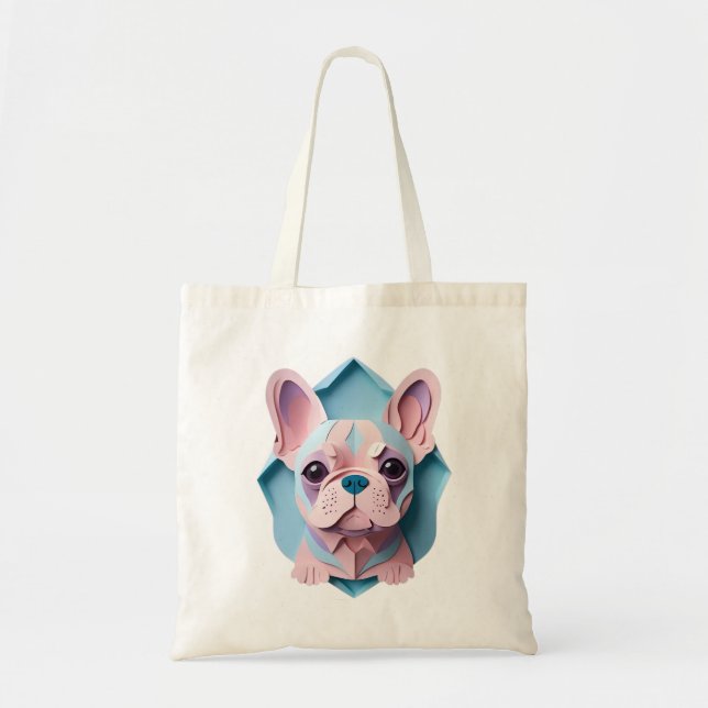 Bolsa Tote Kawaii French Bulldog Pastel Paper Cutando Arte (Frente)