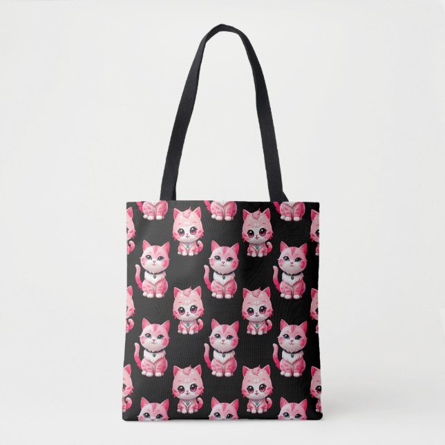 Bolsa Tote Kawaii - Gatinhos Rosa Design (Frente)