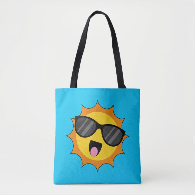 Bolsa Tote Kawaii Happy Sun com óculos escuros (Frente)