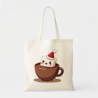 Bolsa Tote Kawaii Hot Cocoa Mug Smiling Marshmallow Tote Bag