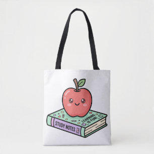 Bolsa Tote Kawaii Maçã no Livro Gif Fofo de Agradecimento ao