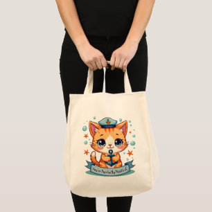 Bolsa Tote Kawaii Náutico Cat Navegando Anchor Pun